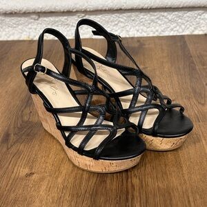 Fergie Villa Wedge Sandals Black ‎ Size US 8.5